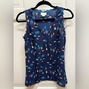 Anthropologie Maeve Turtle Print Sleeveless Blouse Top